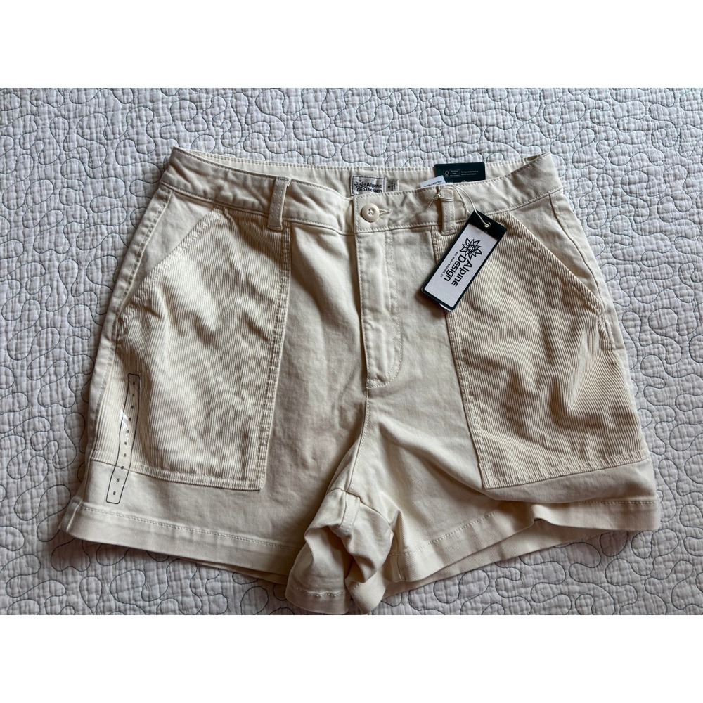 Alpine Design Womens High‎ Rise 5 Inch Mixed Fabric Corduroy Shorts Off White 8